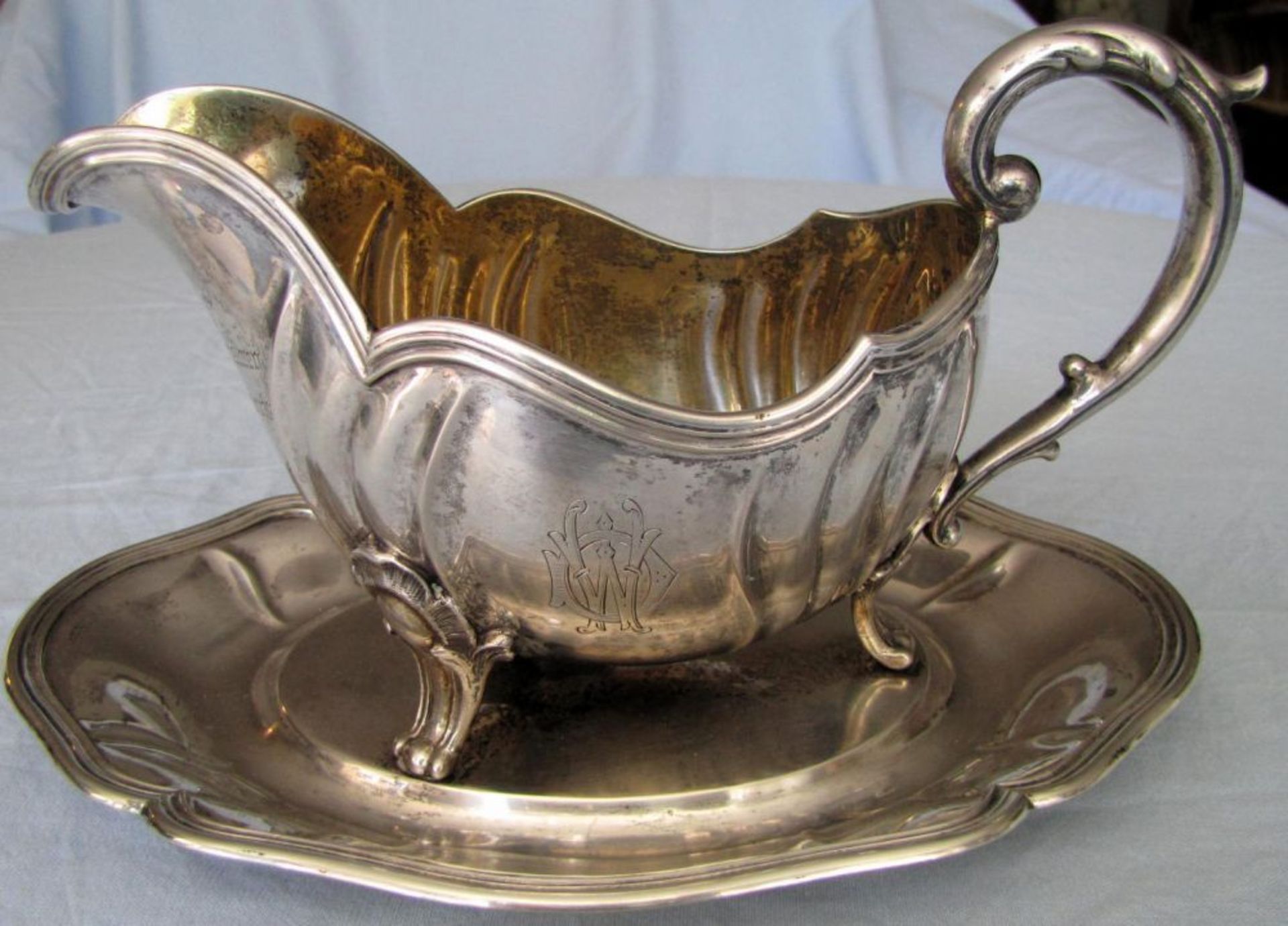 Art Nouveau Sauceboat, 800 silver, Marked "H. Rückmann".  13 cm high. 568 grams. In used condition.