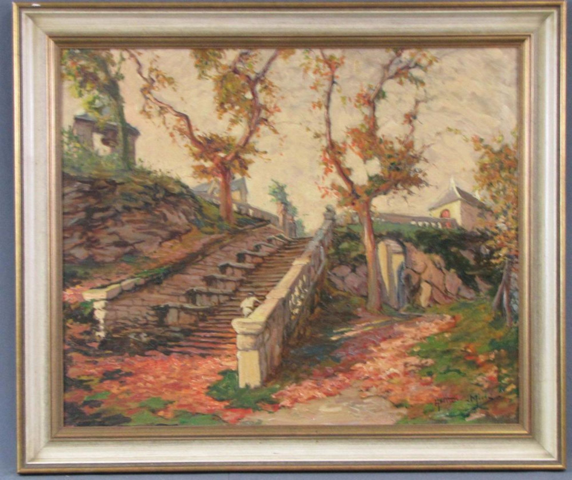 Arthur MIDY (1887 - 1944). Autumnal Stairs.  52,5 cm x 64 cm. Painting, Oil on panel, signed lower