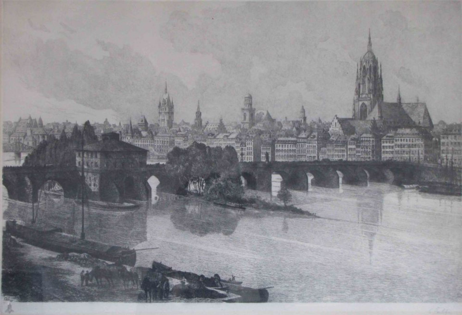 Frankfurt am Main mit alter Brücke. Print.  40 cm x 60 cm the image.    Reserve price: 40