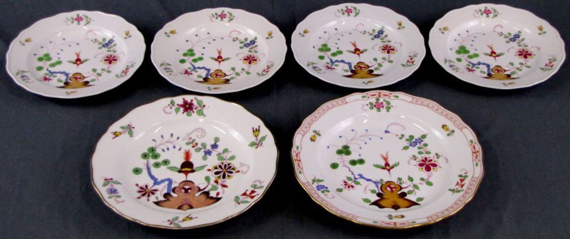 6 Plates Meissen. Knauf-Time. Exotic Decor.  Up to 26.5 cm in diameter. In used condition. 5