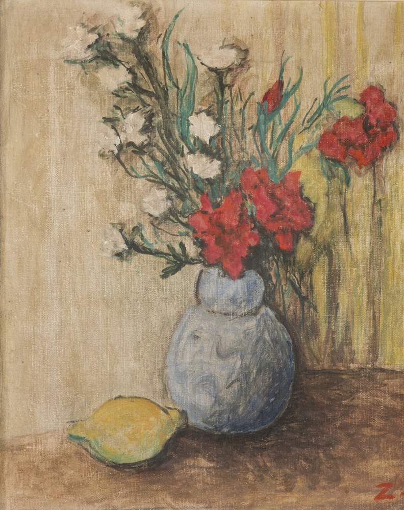 EUROPEAN PAINTER, 20TH CENTURY  Flower pot  Oil on canvas, cm. 40 x 33  Initial `Z` at the bottom