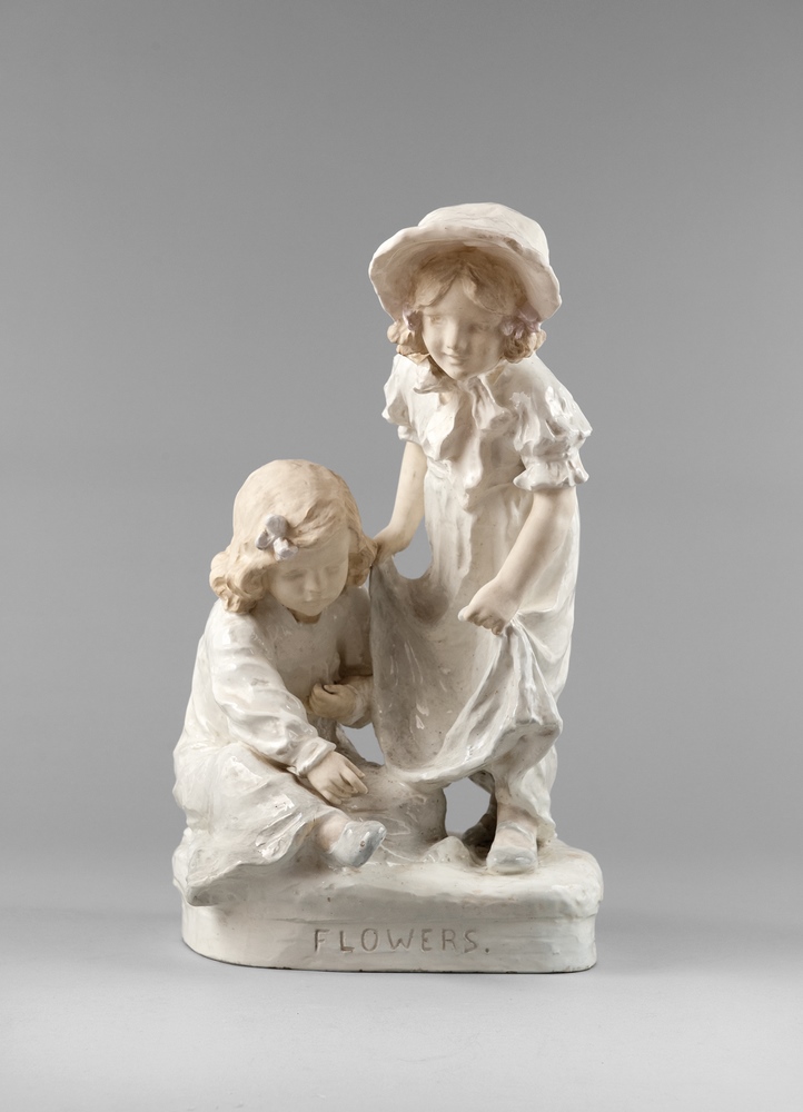 GROUP CERAMIC YEARS `20  white enamel depicting two girls.  Signed `August Muller`, on the side