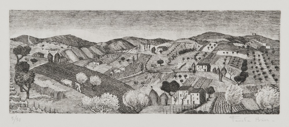 EUROPEAN ARTIST, 20TH CENTURY  Hills  Engraving, ex. 5/50  Measurements of the slab, cm. 13 x 35