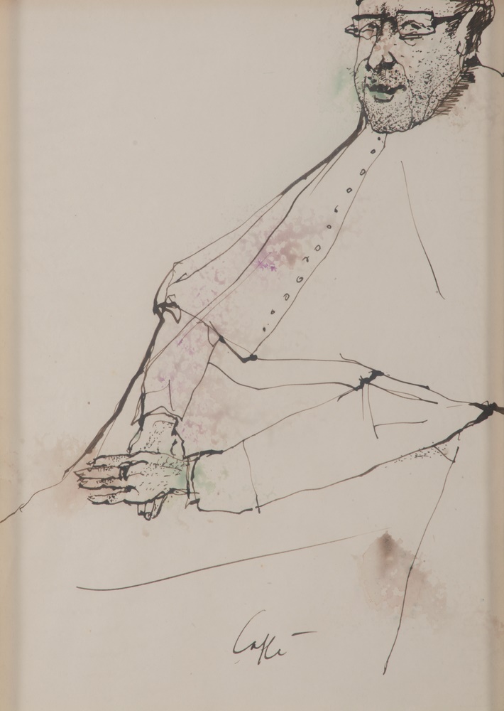 NINO CAFFÈ (Alfedena 1909 - Pesaro 1975) Prelate, ca. 1972 Mixed media on paper, cm. 33 x 23