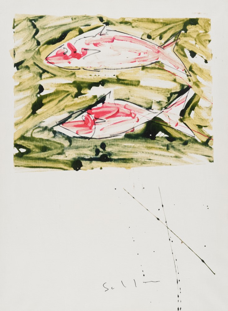 MARIO SCHIFANO  (Homs 1934 - Rome 1998)  Fish, 1970 ca.  Oil and enamel on canvas, cm. 80 x 60