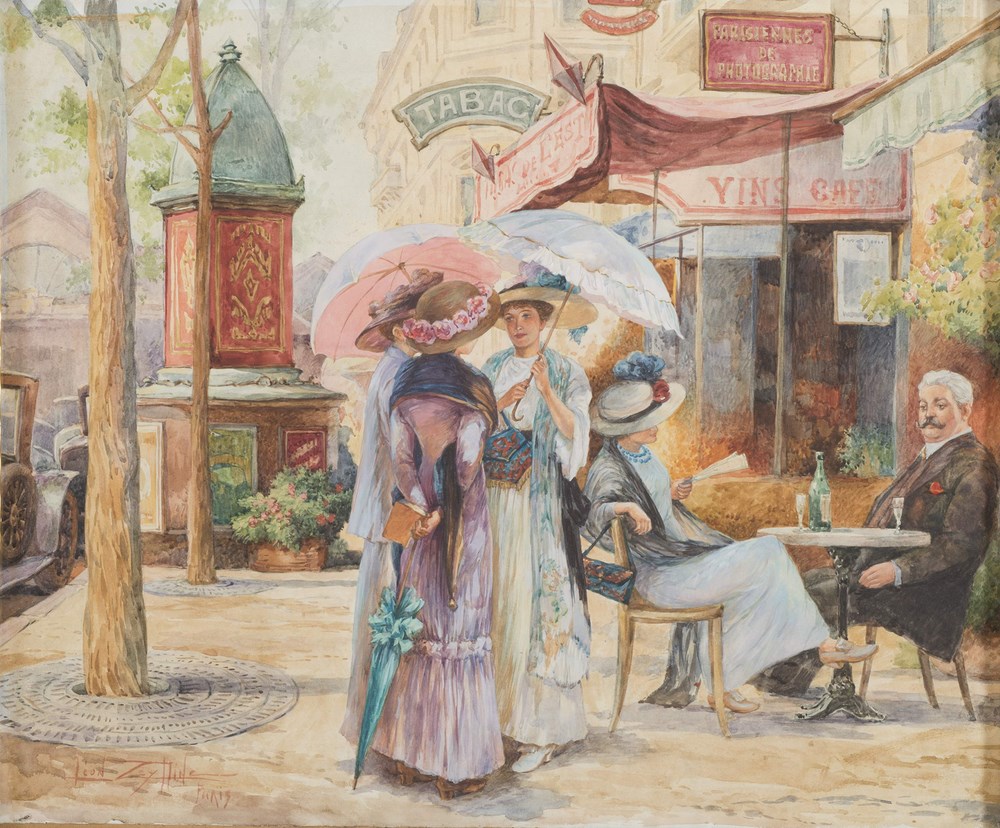 LÉON ZEYTLINE(Moscow, 1885 - Paris 1962)AT THE COFFEE ` SHOPWatercolor on paper, 45 by 53 cm.Signed