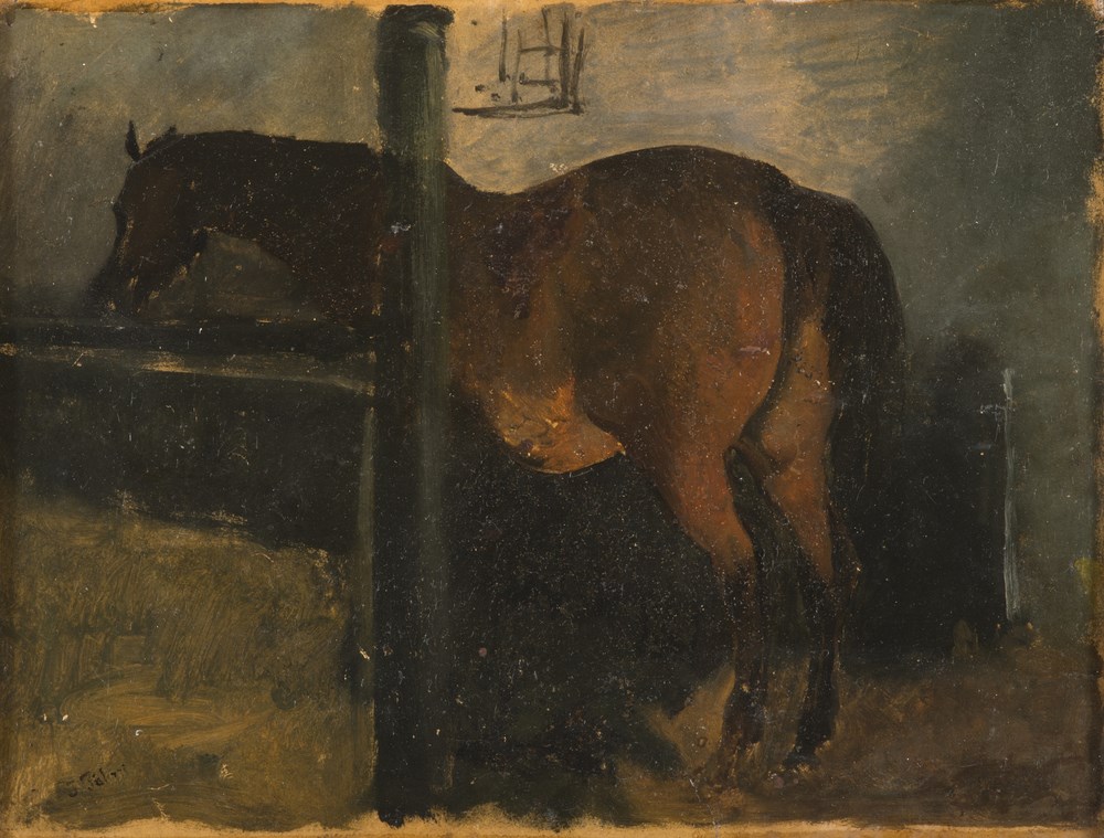 ITALIAN PAINTER, END OF THE 19TH CENTURYHORSE IN A STABLEOil on paper mounted on canvas, cm. 30.4 x