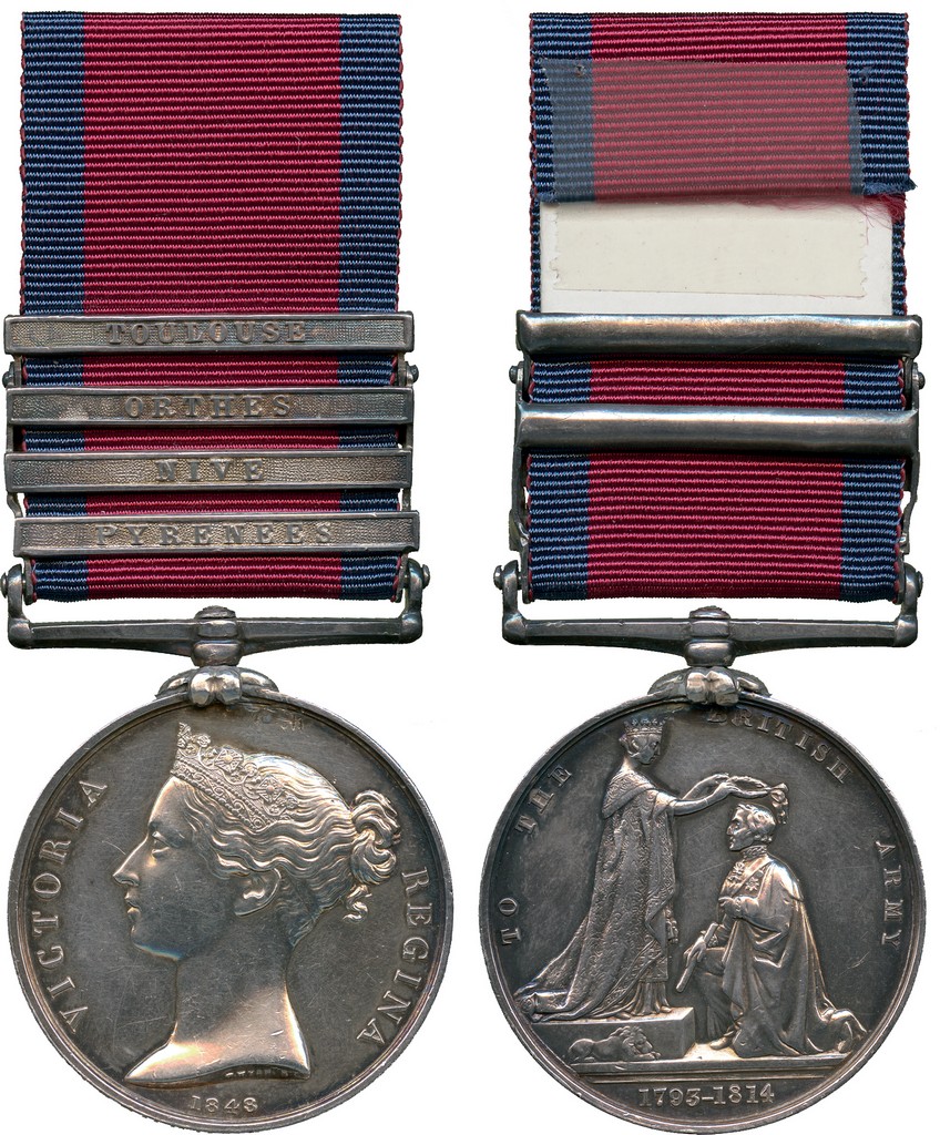 MILITARY MEDALS, MILITARY GENERAL SERVICE MEDAL, 1793-1814, 4 clasps, Pyrenees, Nive, Orthes,