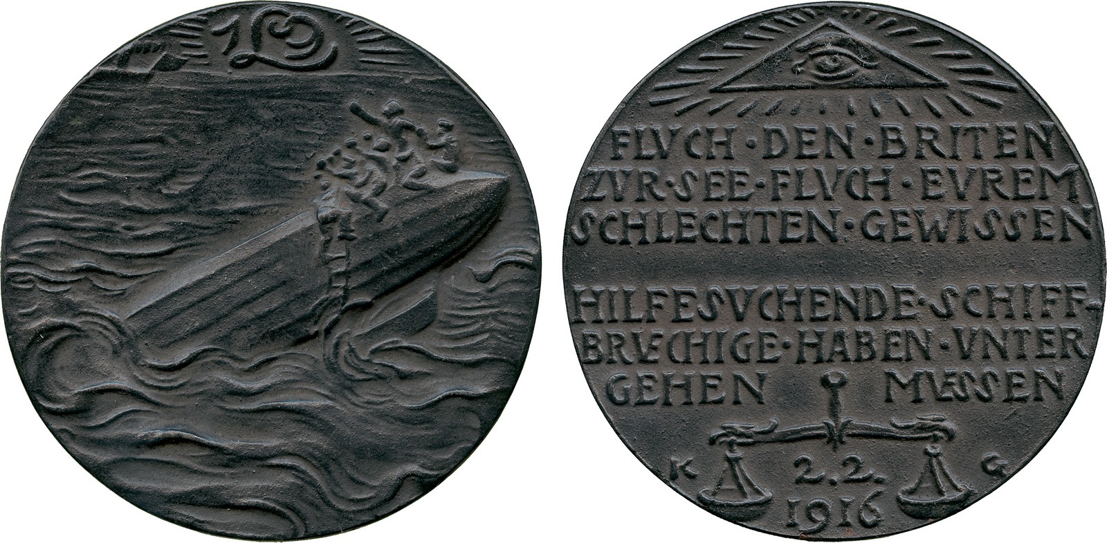 COMMEMORATIVE MEDALS, WORLD MEDALS, Medals of the Axis, Germany, The Loss of the Zeppelin L-19, Iron