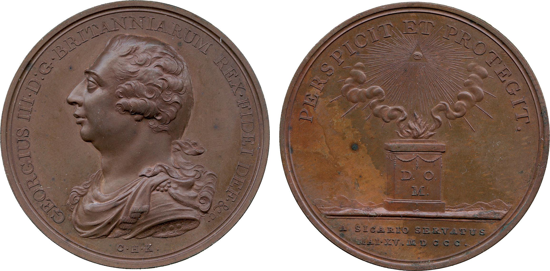 COMMEMORATIVE MEDALS, BRITISH MEDALS, George III, Preserved from Assassination, 1800, Bronze