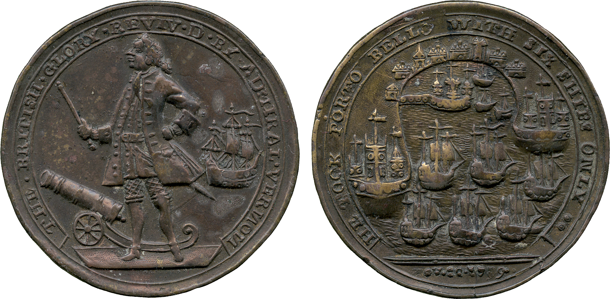 COMMEMORATIVE MEDALS, BRITISH MEDALS, Admiral Vernon, Porto Bello taken, 22 November 1739, Copper