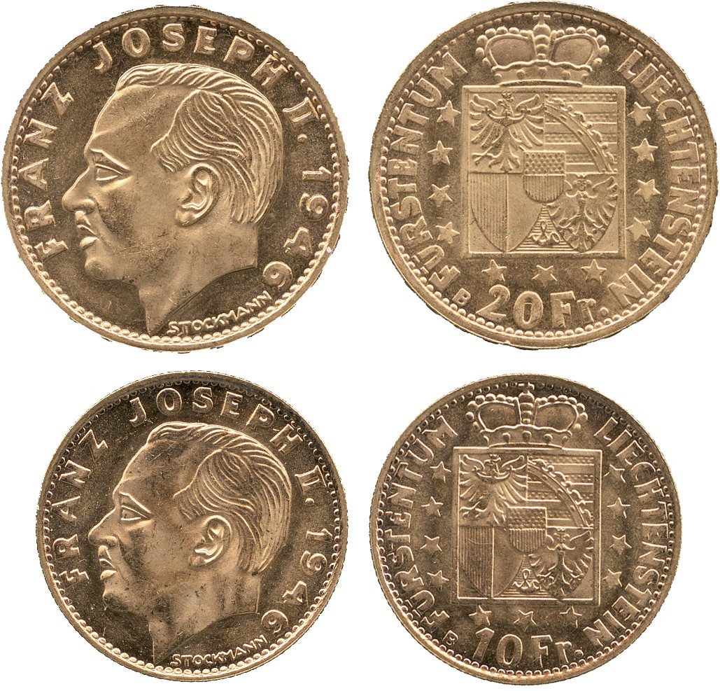 EUROPEAN COINS FROM THE ÅKE LINDÉN COLLECTION LIECHTENSTEIN Principality, Franz Joseph II, Gold