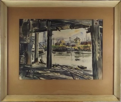 W. SPENCER CROOKS (USA).
'Along the Waterfront.' Watercolour. Signed & dated 1950. 
36.5 x 50cm.