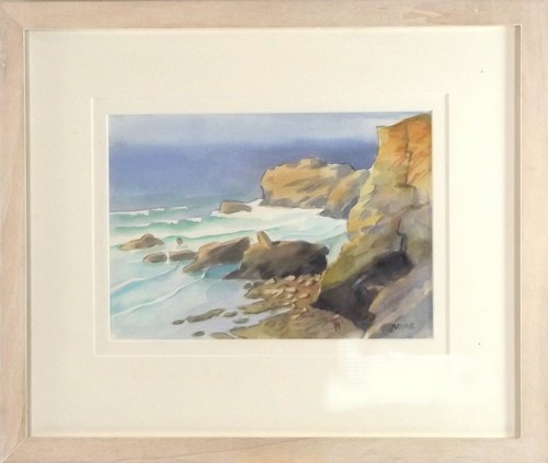 KEN SYMONDS.
Cornish coast. Watercolour. Signed.
18 x 26cm.