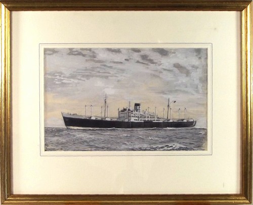 SHIP PORTRAIT.
A portrait of H.M.S. Norfolk. Grisaille watercolour. Unsigned. Signed to reverse with