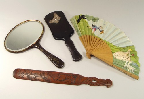 MISCELLANEOUS.
A Red Star Line souvenir paper fan, two hand mirrors & an oriental paper smoother.