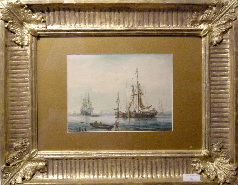 William Anderson (1757-1837) A Busy Harbour, watercolour, signed 7" x 9"