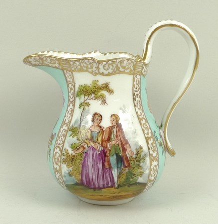 A Dresden porcelain dessert and tea service, early 20th century, reserve decorated panels of 18th