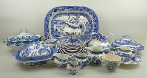 A quantity of pottery transfer decorated in blue and white, comprising; six Staffordshire - Image 2 of 2