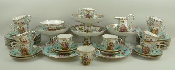 A Dresden porcelain dessert and tea service, early 20th century, reserve decorated panels of 18th - Image 2 of 2