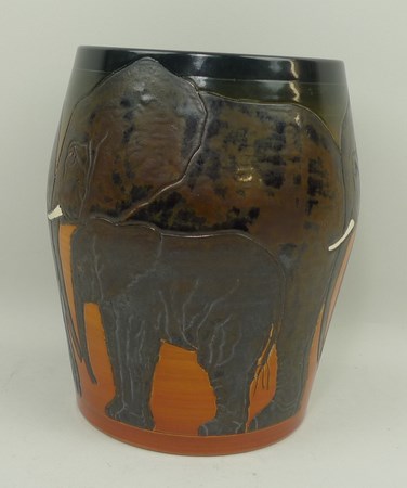 A Dennis China Works pottery vase, circa 2001, decorated by Sally Tuffin with elephants in the ' - Image 2 of 3