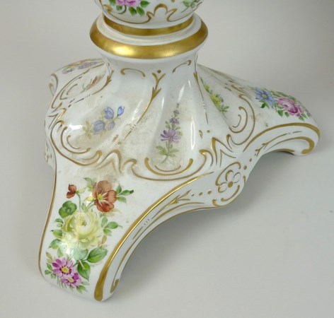 A Plaue porcelain occasional table of fluted, rococo form, painted with flowers, gilt heightened, 36 - Image 3 of 4