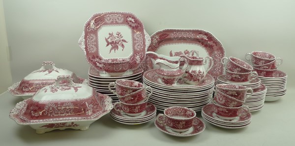 A Spode pottery part dinner and tea service decorated in the 'Camilla Pink' pattern, comprising; - Image 2 of 2