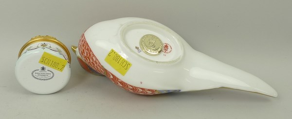 A Royal Crown Derby imari ware pheasant paperweight and a Halcyon Days enamel box decorated with - Image 2 of 2