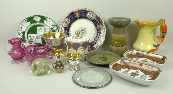 A quantity of ceramics including a Burleigh ware parrot jug, 19cm, 'Colonial' vase and plate, 20cm