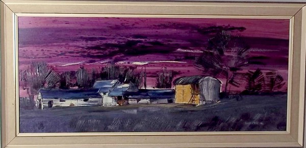 Michael Barnfather (British, 1934-): Purple Farm, oil on board, signed lower right, dated '64, 41.