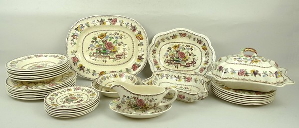 A Masons ironstone part dinner service decorated in the 'Nabob' pattern, comprising six dinner,
