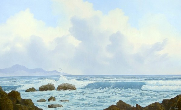 Gerhard Wagner (South Africa, 20th century): coastal seascape with gulls, oil on canvas, signed