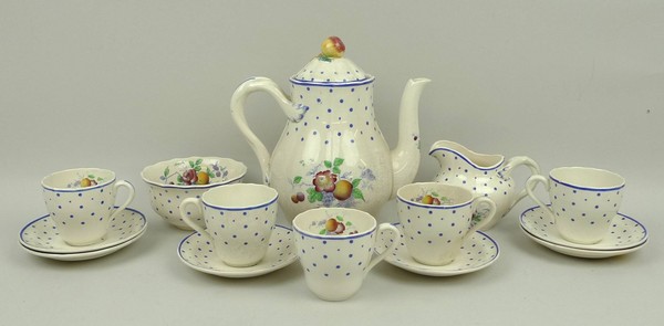 A Copeland Spode pottery part coffee service decorated in the 'Spode's Polka Dot' pattern,