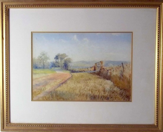 T.H.Geldart (19th century): a hedgerow landscape, with gated lane, watercolour, signed and dated
