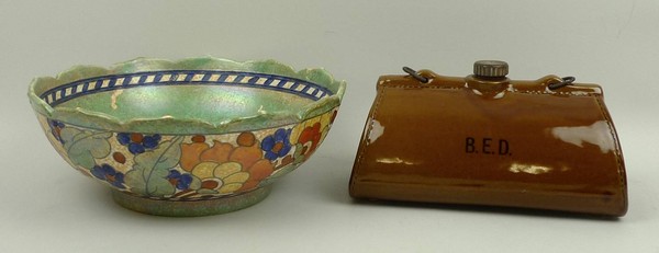 A Crown Ducal, Charlotte Rhead, pottery fruit bowl tube line decorated in the 'Byzantine' pattern,