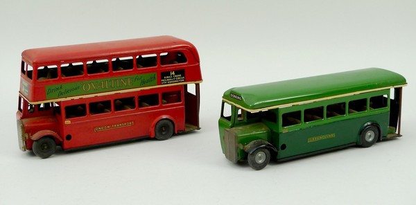 A Tri-Ang, Minic Toys, 60M Post War 'London Transport' double decker bus with friction action,