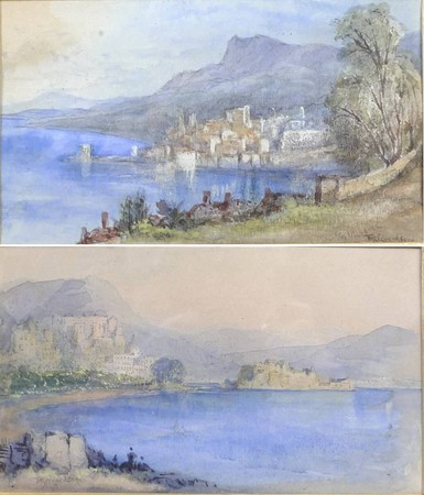 Attributed to T M Richardson Jnr (1813-1890): a pair of romantic Continental lake scenes, circa