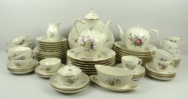A Royal Copenhagen porcelain part dinner, tea and coffee service decorated in the 'Frijsenborg'