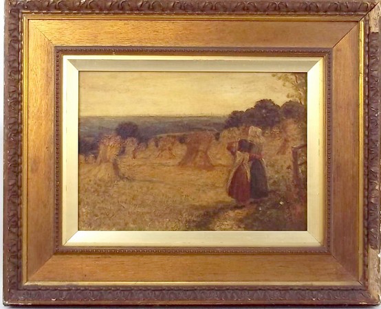 A 19th century harvest scene with children in a hayfield, oil on canvas, monogrammed A.C. lower