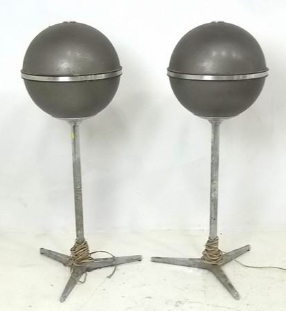 A pair of 1970's Grundig Audiorama 7000 globe studio loudspeakers, on chrome tripod stands, 86cm