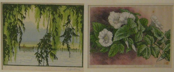 Wilfred Rene Wood (British, 1888-1976): two woodblock prints, one titled 'Morning Glory', the