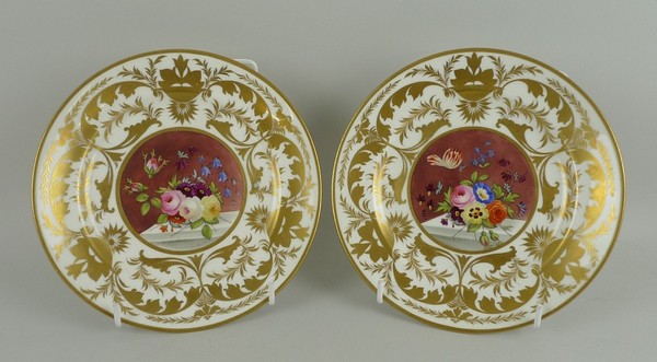 A pair of Crown Derby porcelain tea plates, late 18th century, possibly painted by William