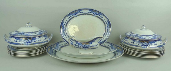 A Winkle & Co, Whieldon ware, part dinner service transfer decorated in blue and white in the '