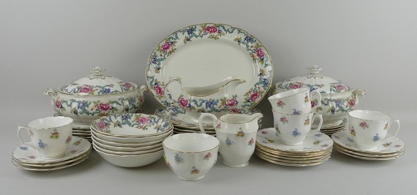 A Booths pottery part dinner service decorated in the 'Floradora' pattern, comprising; five side,