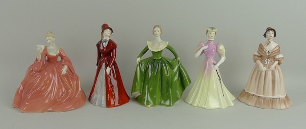 A group of Coalport porcelain figures, comprising; Eleanor, Natalie, Claudette, Hannah and