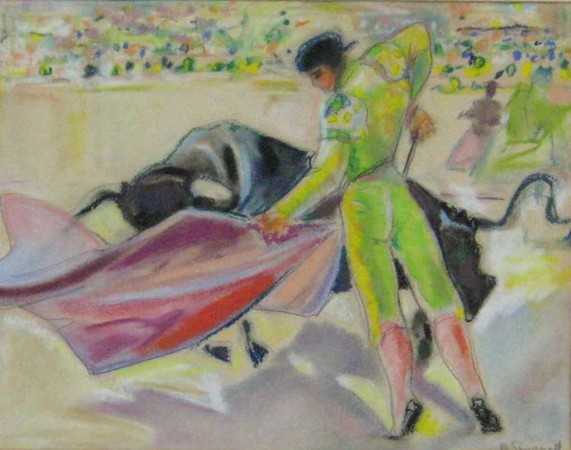 Boris Smirnoff (1895-1976): pastel on paper, a matador coaxing a bull with a muleta, signed lower