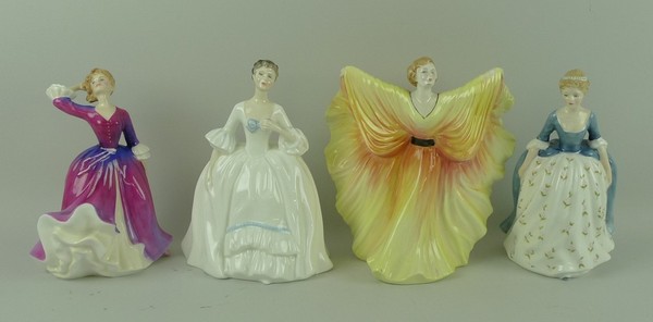 A group of Royal Doulton figures, comprising; Melissa HN2467, Celeste HN332, Alison HN2336, and