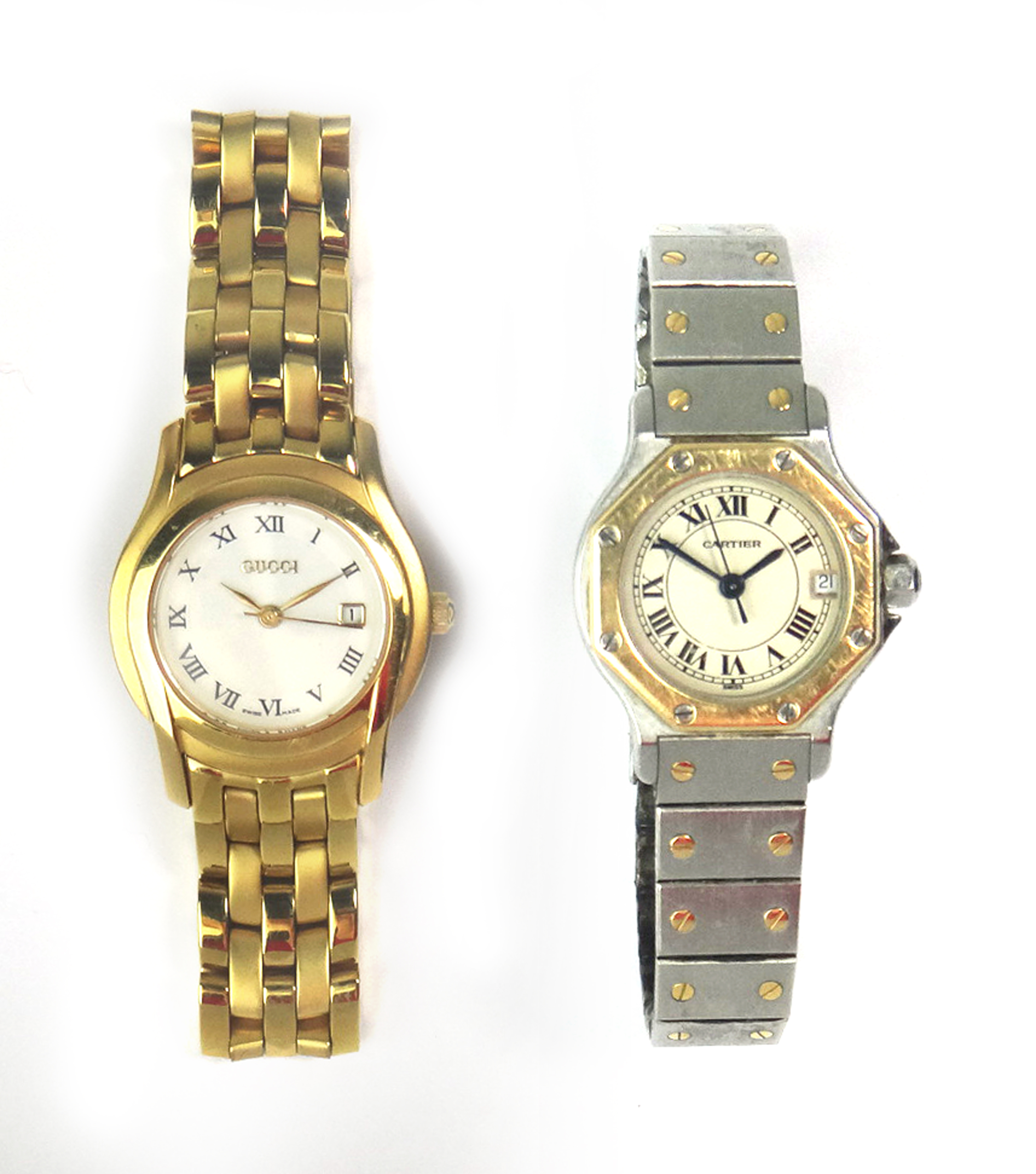 A lady's stainless steel and gold Cartier Santos Quartz bracelet wristwatch, the signed circular