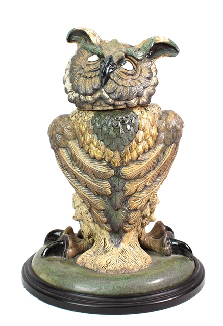 A Burslem pottery flagon 'Owl' bird, by Andrew Hull, 'The Major', stamped and incised marks, 42cm