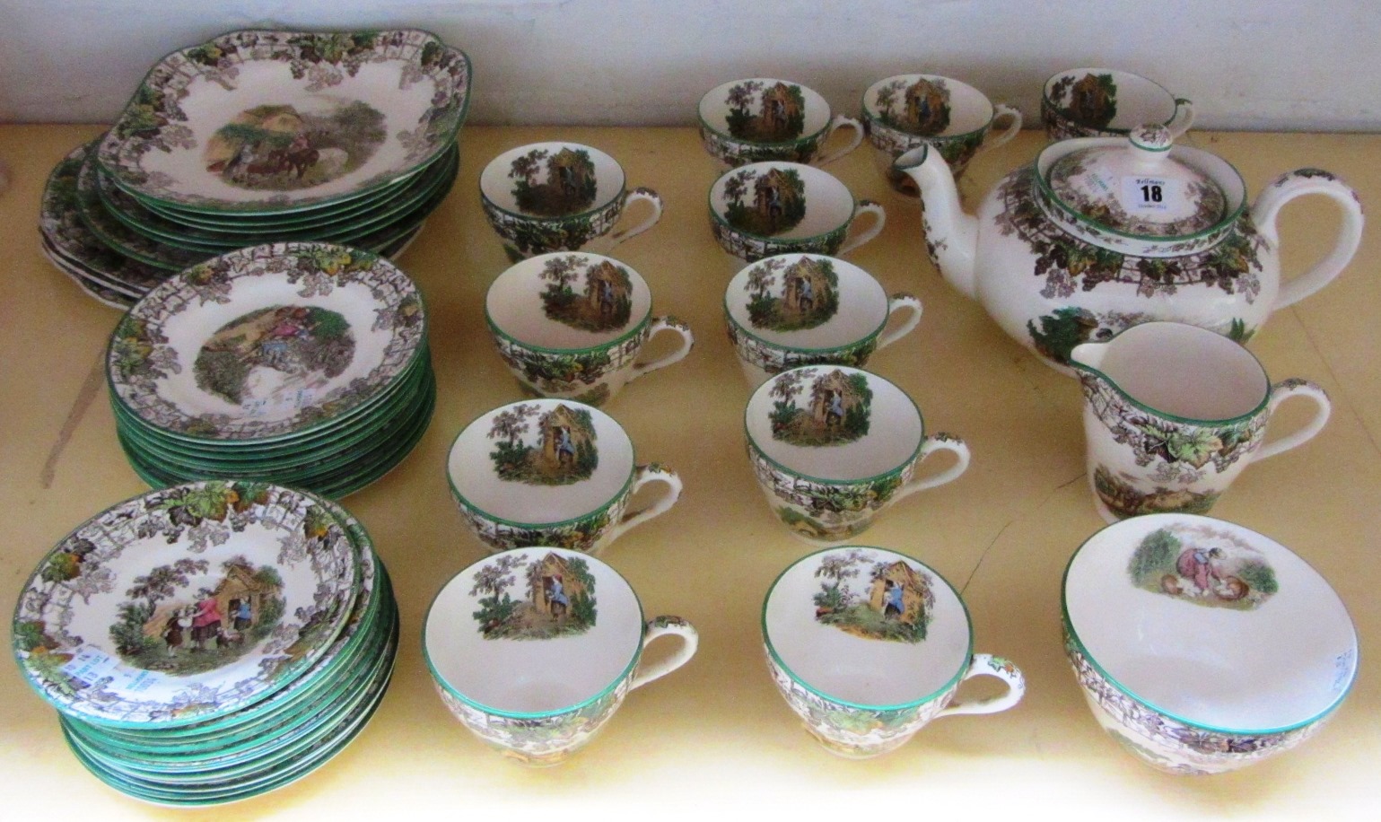 A Copeland Spode `Spode's Byron' pattern earthenware  part tea service, 20th century, printed and